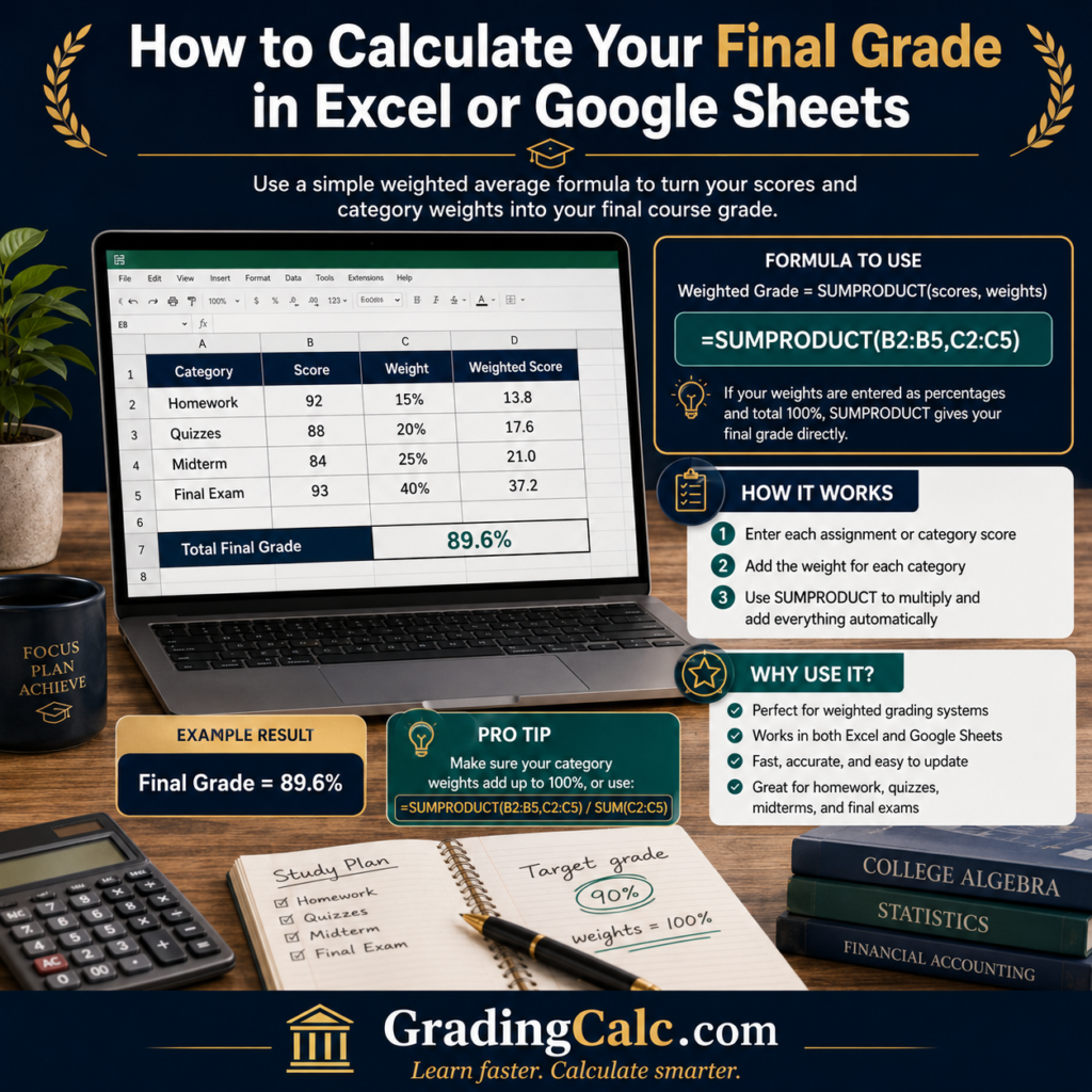 How to Calculate Your Final Grade in Excel or Google Sheets